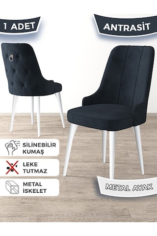Canisa Newa Serisi, 1.sınıf Babyface Kumaş Beyaz Metal Ayak Gümüş Halkalı, 6 Adet Antrasit Sandalye Gri