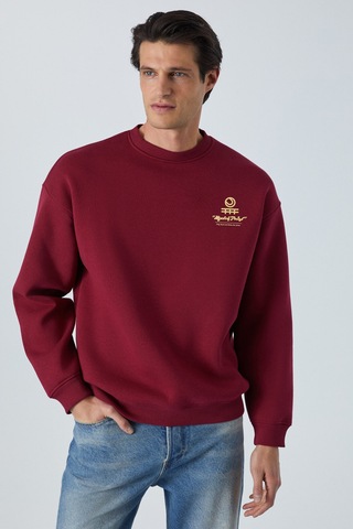 Grımelange SINNER Erkek Yumuşacık Kumaşlı Bordo Sweatshirt