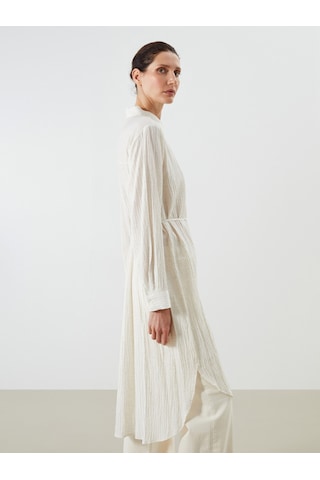 Lcwaıkıkı Classic Beyaz Keten Karışımlı Oversize Kadın Gömlek Tunik