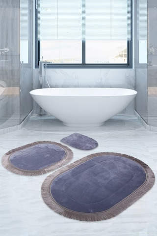 Bonny Home Pera Gri 3'lü Banyo Paspası Seti Kaymaz Tabanlı Gri