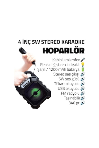 Upway Şarjlı Mikrofonlu Led Işıklı Bluetooth Hoparlör - Usb-aux-tf Kart-fm Radyo