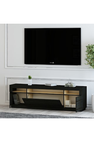 T005 Asil Led Işıklı Tv Sehpası Ahşap Siyah Siyah