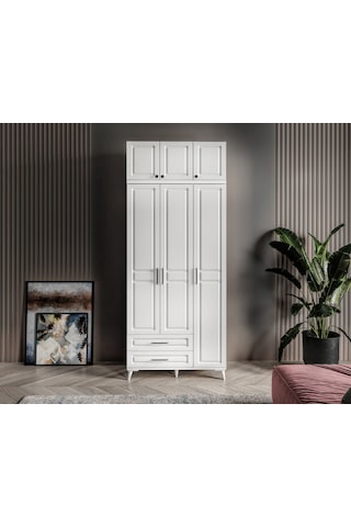 GuneyStore Gözde 3 Kapaklı Yüklüklü Komple MDF Beyaz Gardırop