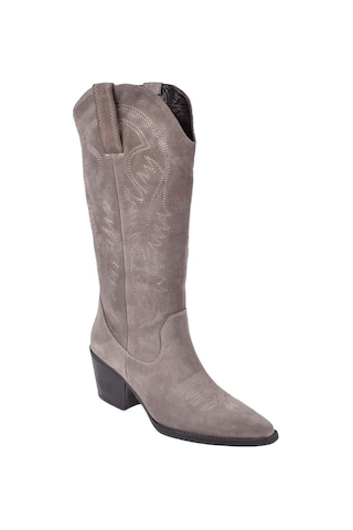 Pullman Hakiki Deri İşlemeli Western Kadın Çizme Plm-011 Vizon Süet Vizon Süet