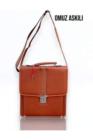 Deri Evrak Çantası Anahtar Kilitli A4 Uyumlu Taba