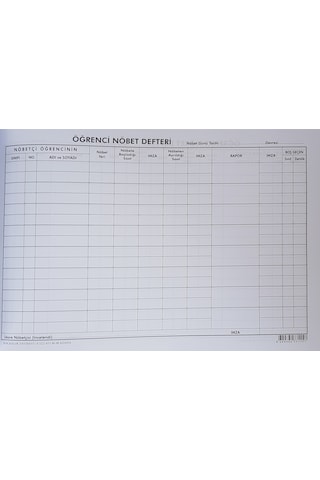 Öğrenci Nöbet Defteri Cilt Kapak