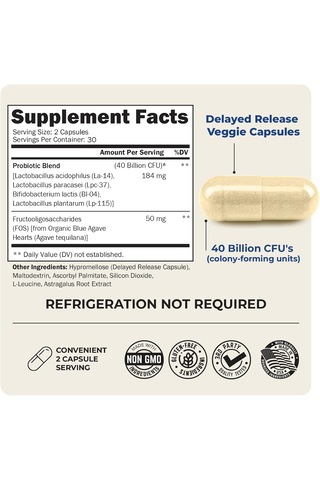 Bioschwartz Probiotic 40 Billion Cfu Gut Health Digestive Health Astragalus Lactobacillus 60 Veggie Aromasız