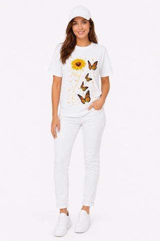 Bayloranzzo Sunflower %100 Pamuk Heavy Cotton Premium Kalite Kadın Tişört Beyaz