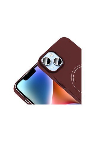 Apple iPhone Uyumlu 13 Kılıf M-safe Şarj Özellikli Kamera Korumalı Zore Elio Sert Pc Kapak - Bordo