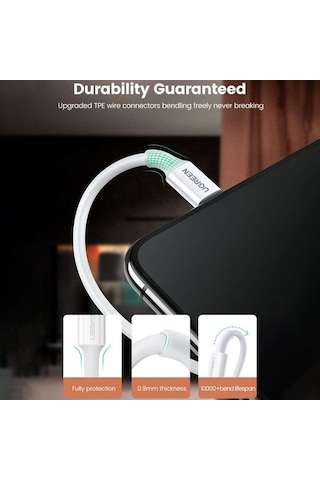 Ugreen Apple iPhone Uyumlu Lightning 2.4A Data Ve Şarj Kablosu 2 Metre