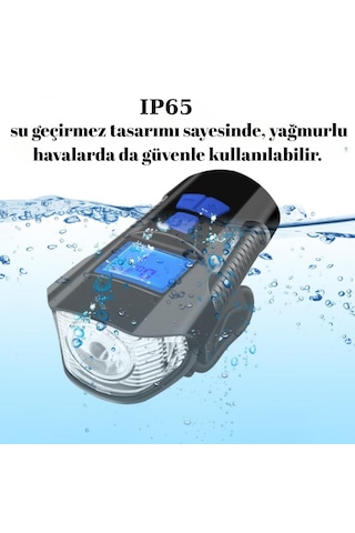 Lcd Ekran Şarjlı Bisiklet Işığı Hız Göstergeli Korna