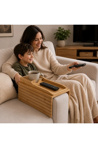 Bambu Koltuk Kolu Sehpası - Katlanabilir Koltuk Yanı Tepsi Çok Renkli