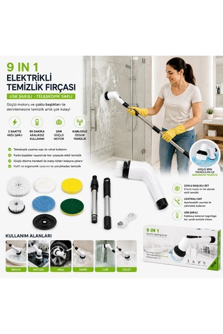 9ın1 25w - Kablosuz - Hızlı Şarj Elektrikli Şarjlı Temizlik Fırçası Rzg-2026 5468