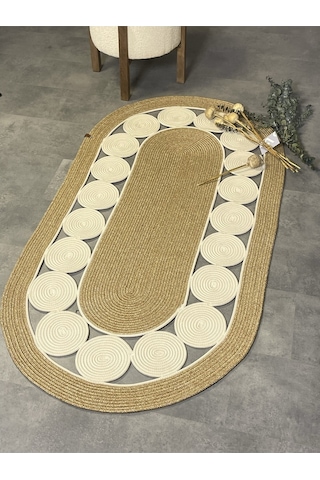 Cookie Jüt Hasırlı El Örgüsü Kilim Krem - Bej