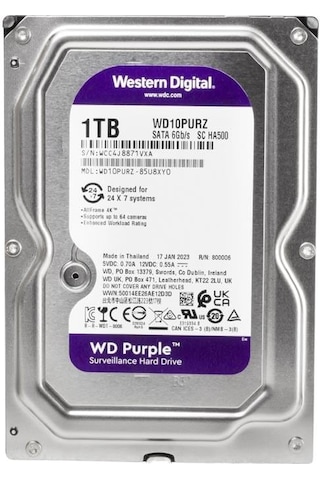 Western Digital Purple Wd10purz 1 Tb Sata 6gb/s 7-24 Güvenlik Harddisk