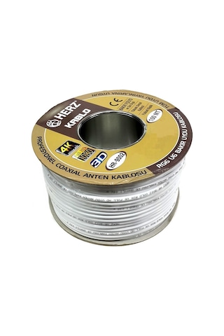 Herz Rg6U6 Full Hd 4K Uyumlu Uydu Anten Kablosu 100Metre Beyaz