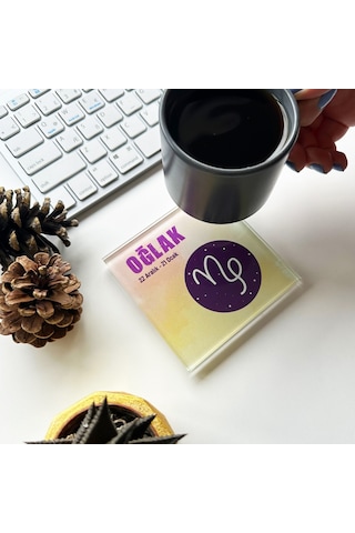 Decorita Cam Bardak Altlığı Burçlar - Oğlak Burcu 4'lü Takım Çok Renkli