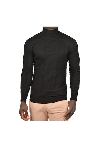 Deepsea Erkek Siyah Kare Desenli Balıkçı Yaka Slim Fit Boğazlı Triko Kazak 2505493 Siyah