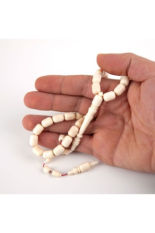 Eski Objeden Mamül Fildişi Kapsül Kesim 8x11mm Tesbih - İbrahim Atasever Usta İşi Beyaz