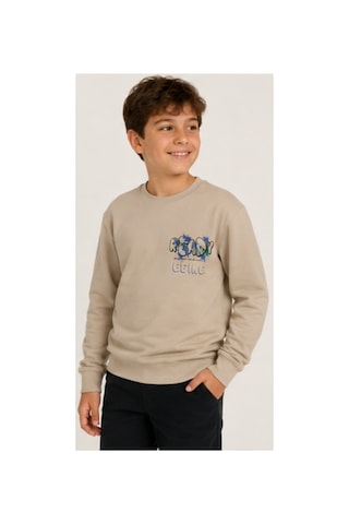 İrem Çocuk Giyim Erkek Çocuk Önü Arkası Ready Being Yazılı Bej Renk Sweatshirt Bej