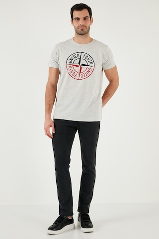 Buratti Baskılı Bisiklet Yaka Pamuklu Slim Fit Erkek T Shirt 541Pusula Açık Melanj