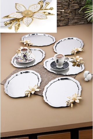 6 Adet Oval Papatya Kahve-çay Servis Ve Sunum Tepsisi 25x20 Cm
