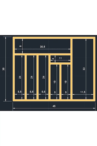 45x35 Cm Ahşap Kaşıklık Çekmece İçi Yemek Takımı Ve Servis Gereçleri Düzenleyici Organizer