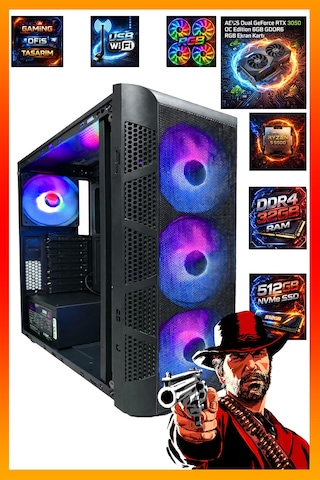 Comloji CMLJ21 R5-5500 32 GB 512 GB SSD RTX3050 Free Dos Masaüstü Oyuncu Bilgisayarı