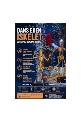 3d Baskı Gold Dans Eden İskelet Akvaryum Hava Taşı 18,5 Cm