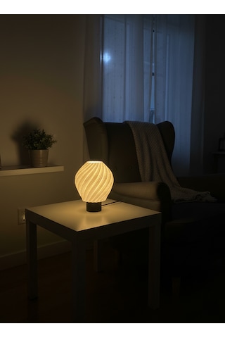 Lalezar Mermer Görünümlü Lamba - Modern Masa Ve Gece Lambası Ambiyans Lambası, Dekoratif Led Abajur Beyaz