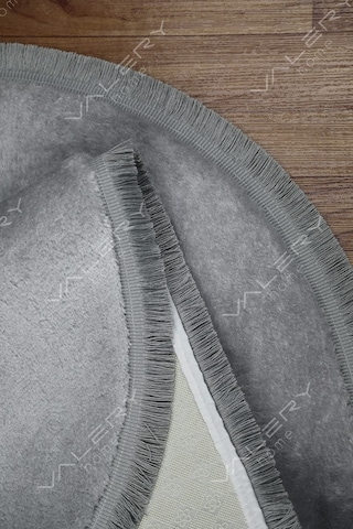 Comfort Oval Overloklu Peluş Halı Gri Gri Düz Saçaklı Oval