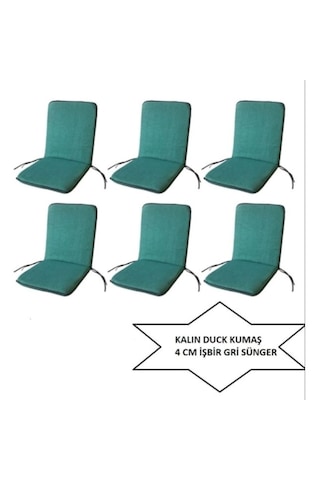 Lüks Arkalıklı Sandalye Minderi 6lı 4cm Süngerli Yeşil