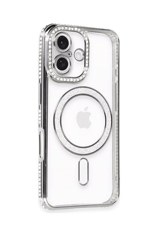 İphone 16 Plus Kılıf Joke Simli Magneticsafe Kılıf - Gri Renk