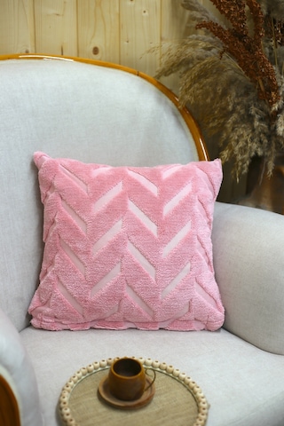 Chevron Welsoft Jakarlı Dekoratif Kırlent Kılıfı 43x43 Cm - Ztchevron Pembe
