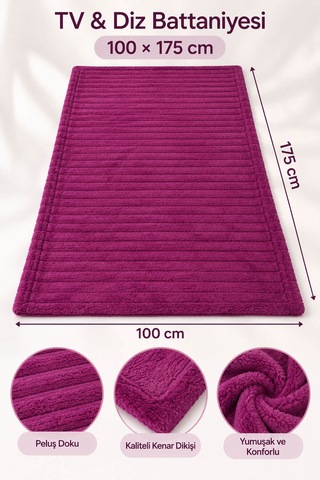 Tek Kişilik Peluş Tv Diz Battaniyesi 100x175 Cm Mor