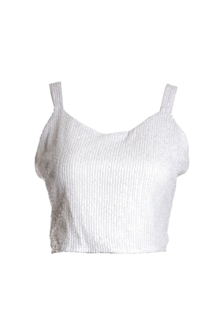 Ysatis Sırtı Açık Pullu Crop Bluz - Minimalist Tasarım - Parti Beyaz