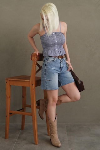 Madmext Saks Ayarlanabilir Askı Pötikareli Crop Mg2371 Saks