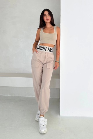 Asprin Fashion Beli Lastikli Fashion Pantolon Krem Krem