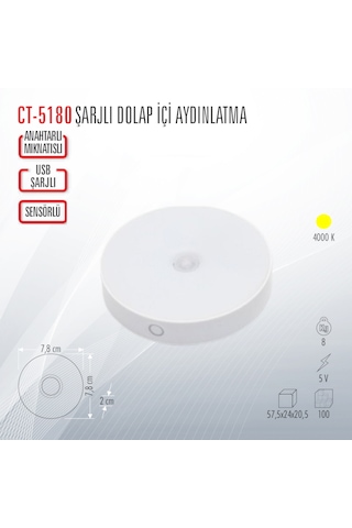 Cata Ct-5180 Şarjlı Dolap İçi Aydınlatma 10 Adet Beyaz