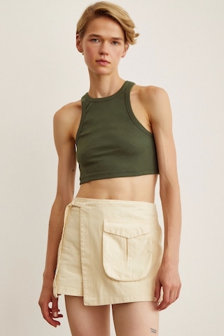 Never More Kemer Detaylı Şort Etek Krem