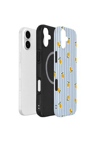 Apple iPhone Uyumlu 17 Vorian Çift Katmanlı Magsafe Kılıf Tiny Lemon Rain