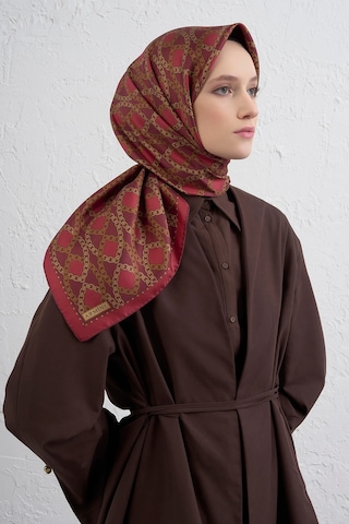 Armine Nostalji Serisi Sura İpek Eşarp 9410ds 01-kırmızı-bordo-gold