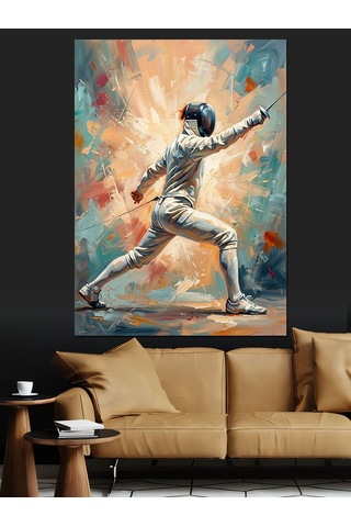 Eskrim Yapan Sporcu Sanat Çizimi Dekoratif Kanvas - Mdf Ahşap Tablo