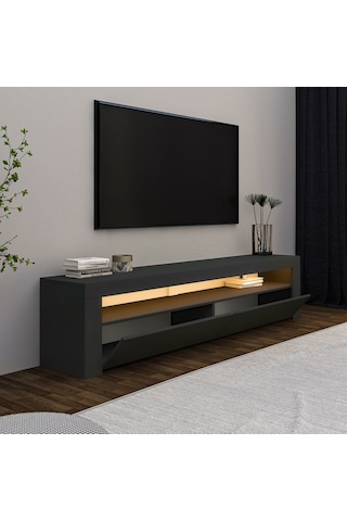 Batı Led Işıklı 2 Kapaklı Tv Sehpası 150 Cm Minimal Tasarım Antrasit