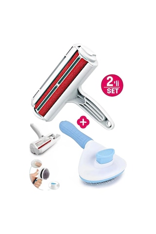 Maridet Pratik Kedi Köpek Tarağı Evcil Hayvan Fırçası Masaj Aleti + Hazneli Kıl Tüy Toplayıcı 2'li