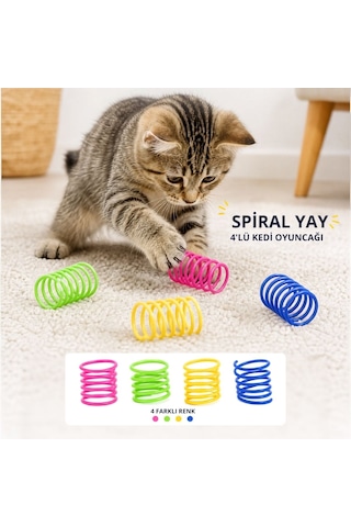 4& 39 Lü Renkli Spiral Yay Kedi Oyuncağı, Esnek Ve Hareketli Eğlenceli Kedi Oyun Seti 5691