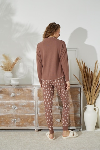 Sevim Kadın Uzun Kol Jakarlı Kalın Kahve Pijama Takımı C1t5n1o94 001