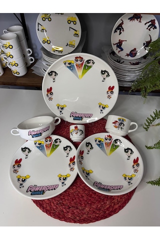 7 Parça Power Puff Girl Model Çocuk Bebek Yemek Takımı Beslenme Seti Çok Renkli