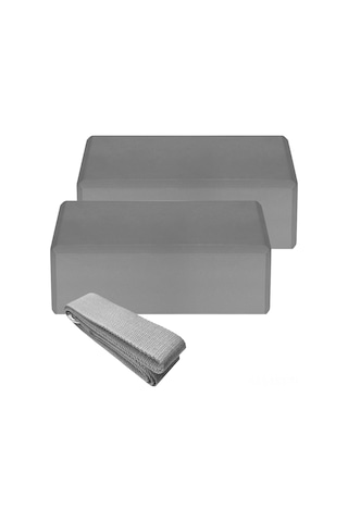 Youtek Gri Eva Yoga Blokları 2 Adet Ve Pamuklu Germe Kayışı Seti - Denge, Konum Doğruluğu Ve Esneklik İçin Pilates Ve Yoga Egzersizleri