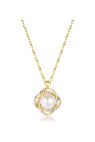 Monemel Kristal Taşlı Gold İnci Kolye Altın Kaplama Gümüş - Rodyum